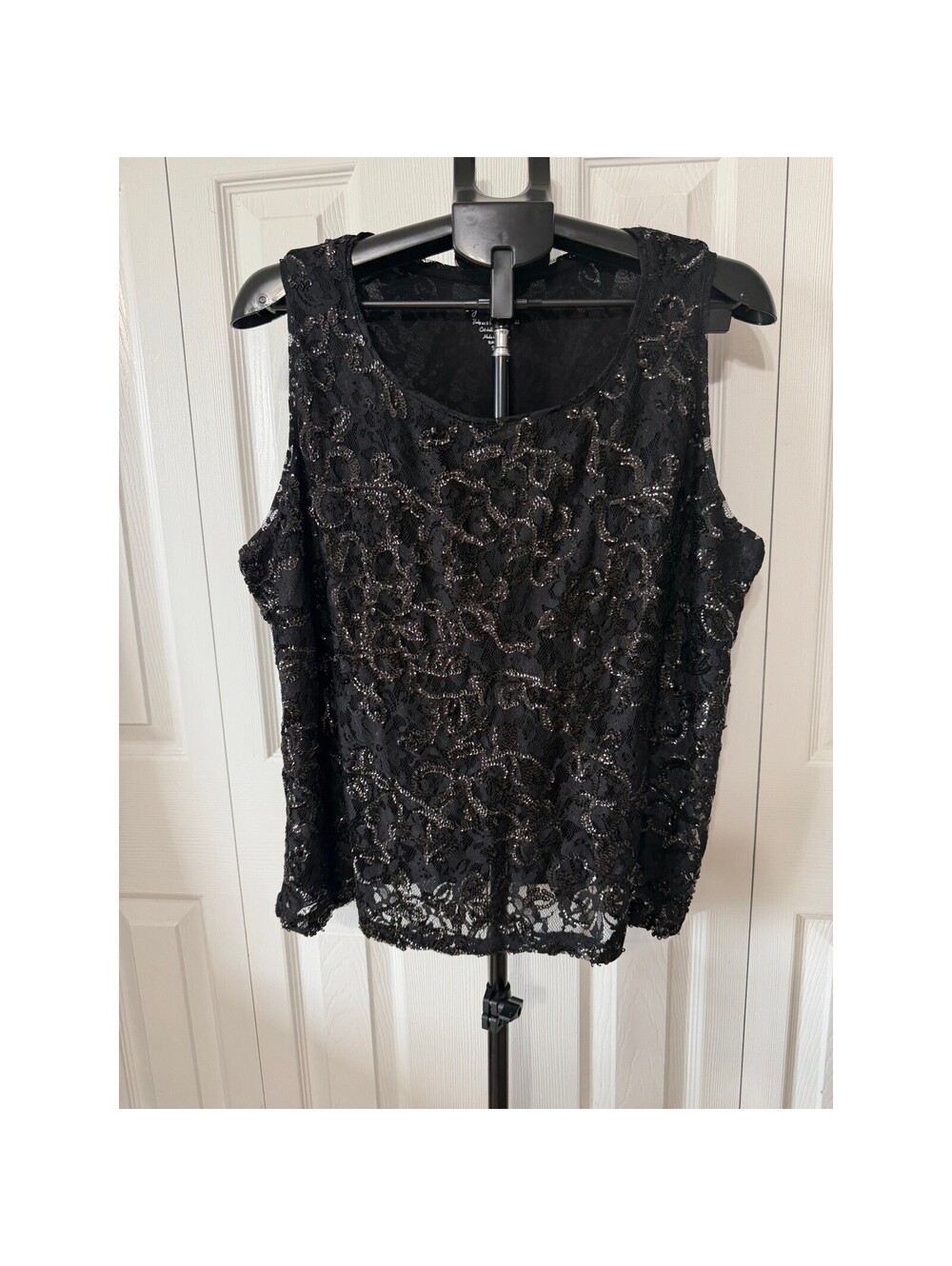 Chico's Black Sequin Lace Sleeveless Top Size 3